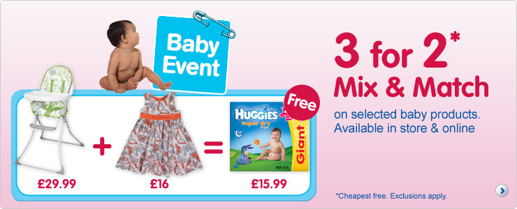 3 for 2 mix and match baby event